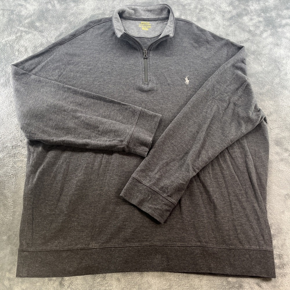 Polo Ralph Lauren 1/4 Zip Sweater Charcoal Grey Luxury Jersey Pony Logo XXL
